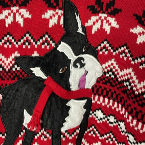33 Degrees Men Red Knit Boston Terrier Dog Ugly Christmas Sweater Holiday - Picture 5 of 7